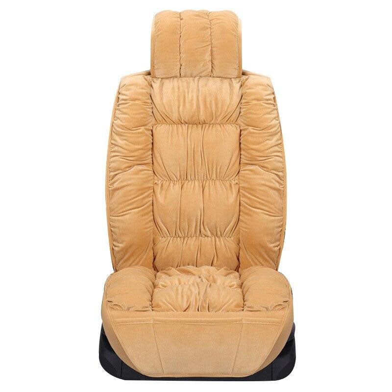 Winter Car Seat Cover Soft Warm Plush Car Seat Cushions Universal - Beige /  1PC Front