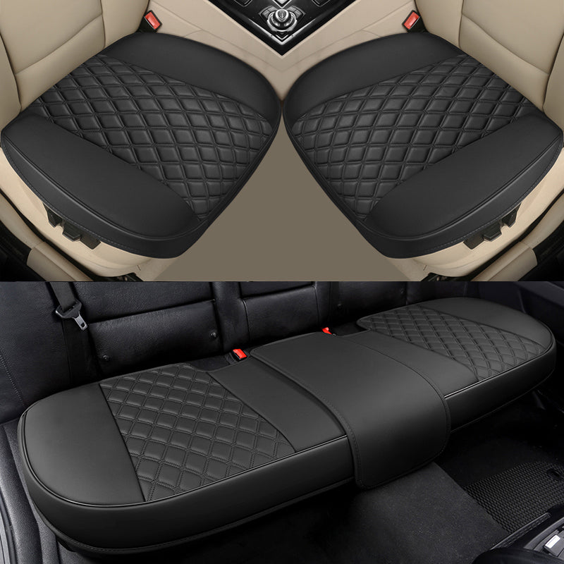 Leather Car Seat Cover for Bottom Only 3D Tailored Universal Black - Black  Full Set / 2 Front + 1 Rear
