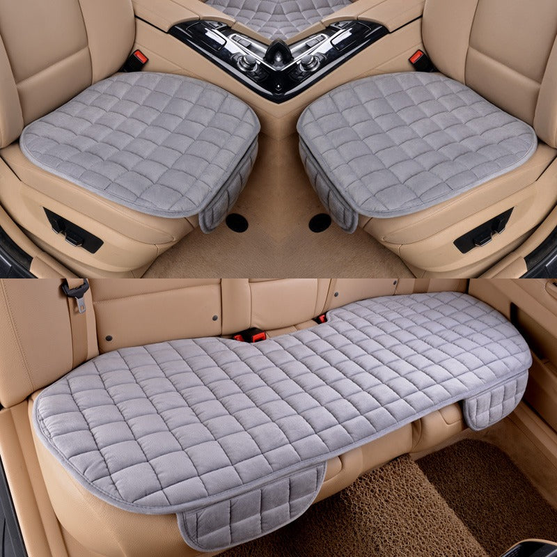 2pcs/set Khaki Plush Car Seat Cushions For Front Seats