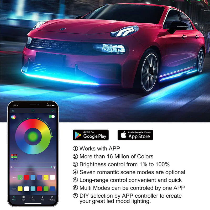 Car Underglow Neon Accent Strip Lights App Control LED Underbody Light –  SEAMETAL
