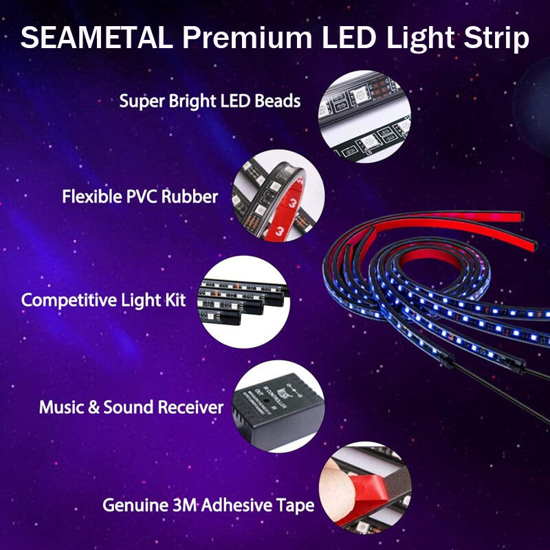 LED Car Foot Lights Colorful App Control 12V RGB Atmosphere Neon Lamp –  SEAMETAL