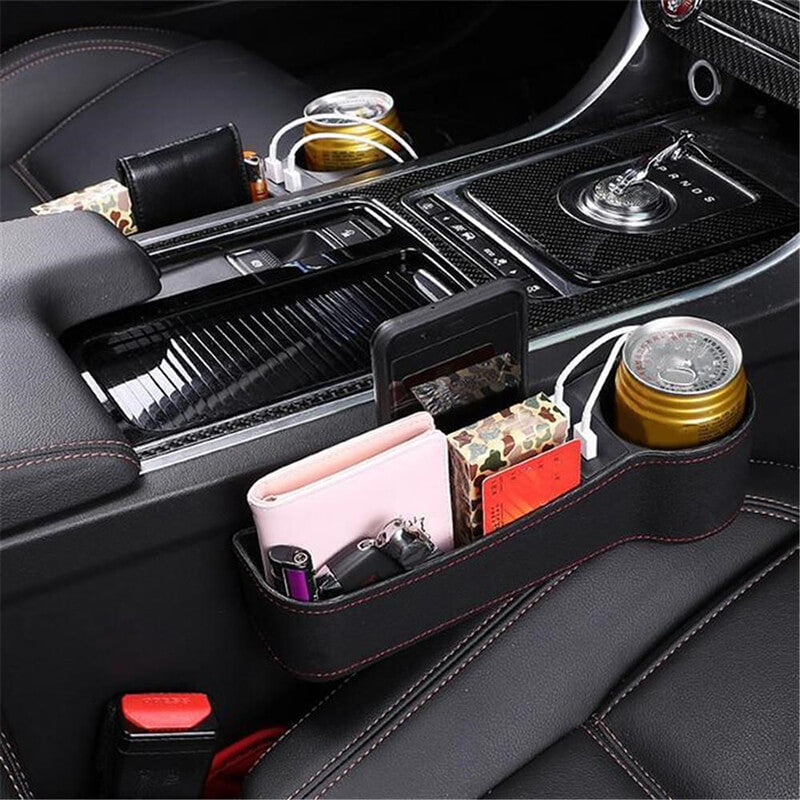 Car Seat Gap Filler Phone Holder Storage Box Console Side Organizer Leather