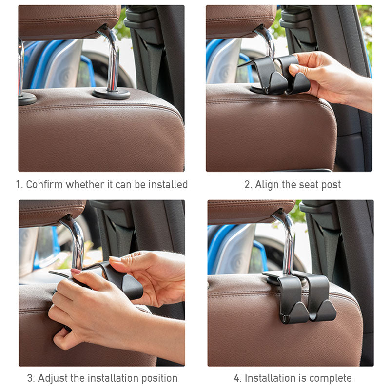 4Pcs Double Head Hooks Car Seat Back Hanging Holder Interior Hook Organizer  Back Seats Headrest Hanger Hook Car Accessories